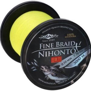 Sklep z Mikado Śląsk - PLECIONKA - NIHONTO FINE BRAID - 0.10mm/7.7kg/3000m - FLUO ŻÓŁTA - op.1szp.