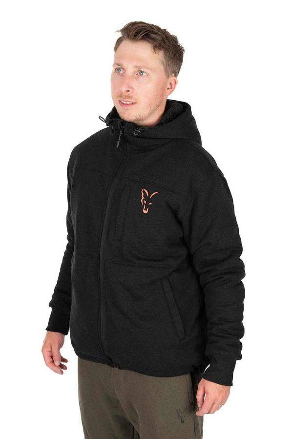 Fox Collection Sherpa Jacket Black & Orange - CCL279