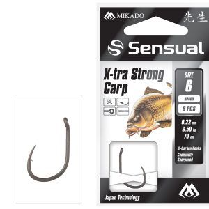 Sklep z Mikado Śląsk - PRZYPONY WIĄZANE - SENSUAL - X-TRA STRONG CARP nr 10 DB / żyłka: 0.18mm/70cm - op.8szt.