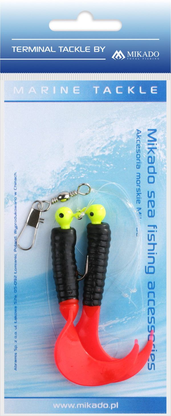 Mikado wędkarstwo - ZESTAW MORSKI - PILK TWIST JIGHEAD RIG 7.5cm-2x3g - CZARNO CZERWONY - op.1kpl.