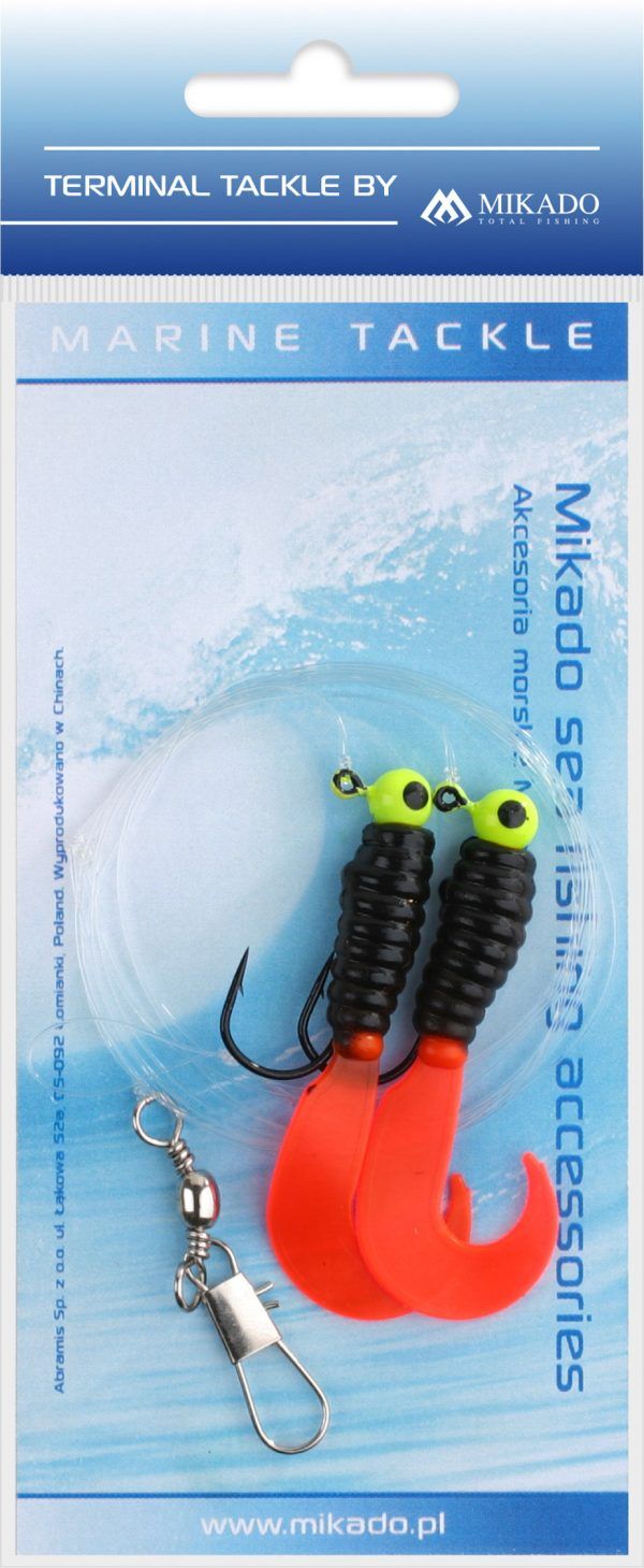 Sklep z Mikado Śląsk - ZESTAW MORSKI - PILK TWIST JIGHEAD RIG 7.5cm-2x3g - CZARNO CZERWONY - op.1kpl.