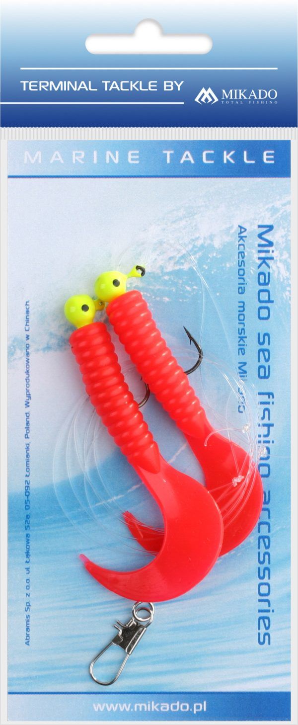 Sklep z Mikado Śląsk - ZESTAW MORSKI - PILK TWIST JIGHEAD RIG 7.5cm-2x3g - CZERWONY - op.1kpl.