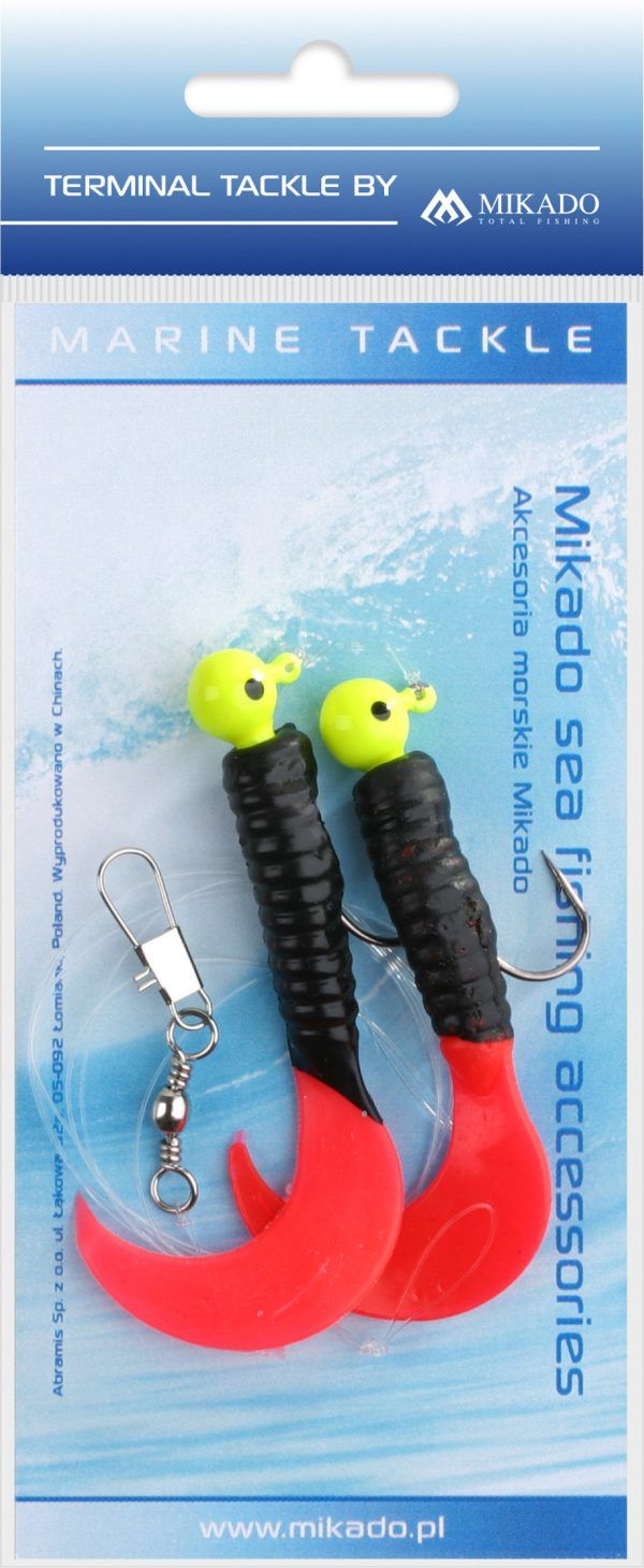 Mikado wędkarstwo - ZESTAW MORSKI - PILK TWIST JIGHEAD RIG 7.5cm-2x6g - CZARNO CZERWONY - op.1kpl.