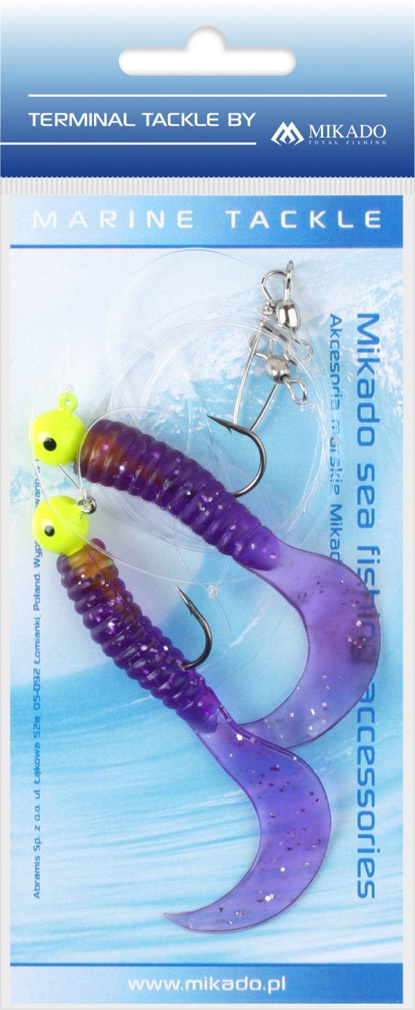 Sklep z Mikado Śląsk - ZESTAW MORSKI - PILK TWIST JIGHEAD RIG 7.5cm-2x6g - FIOLETOWY - op.1kpl.