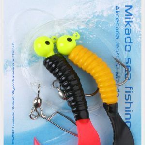 Sklep z Mikado Śląsk - ZESTAW MORSKI - PILK TWIST JIGHEAD RIG 7.5cm-2x6g - ŻÓŁTO CZERWONO CZARNY - op.1kpl.