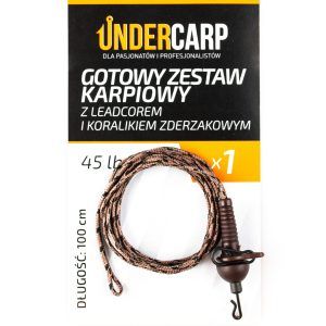 UnderCarp Gotowy zestaw karpiowy z leadcorem i koralikiem zderzakowym 45 lbs / 100 cm brązowy Najtaniej