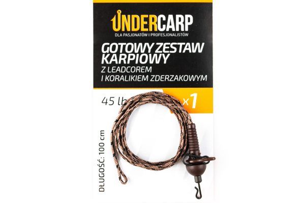 UnderCarp Gotowy zestaw karpiowy z leadcorem i koralikiem zderzakowym 45 lbs / 100 cm brązowy Najtaniej