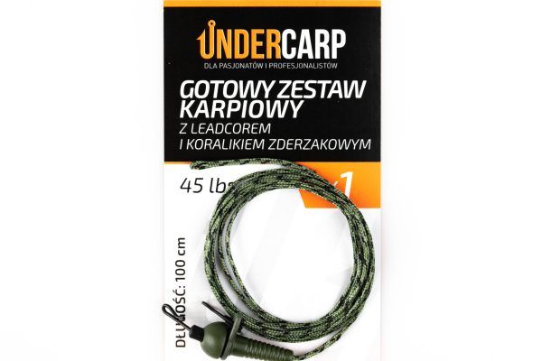 UnderCarp Gotowy zestaw karpiowy z leadcorem i koralikiem zderzakowym 45 lbs / 100 cm zielony Najtaniej