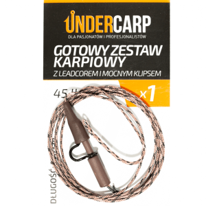 UnderCarp Gotowy zestaw karpiowy z leadcorem i mocnym klipsem 45 lbs / 100 cm brązowy Najtaniej