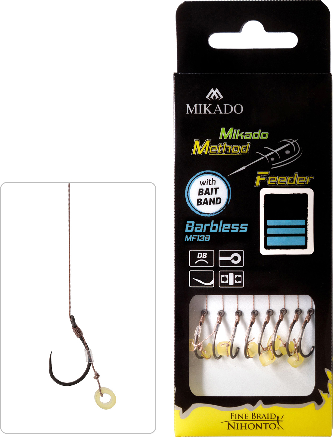 Mikado - PRZYPON MF - Z GUMKĄ - hak bez zadziora nr 12 / plecionka: 0.12mm/10cm - op.8szt.